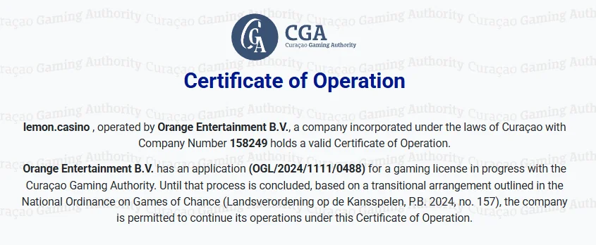 Lemon Casino license